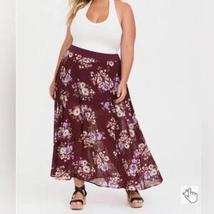 TORRID Purple Floral Chiffon Midi Skater Skirt Size 2 2X NWT